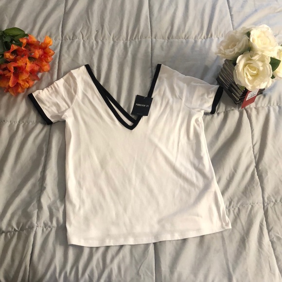 New White tee V-neck front and back - Picture 2 of 5